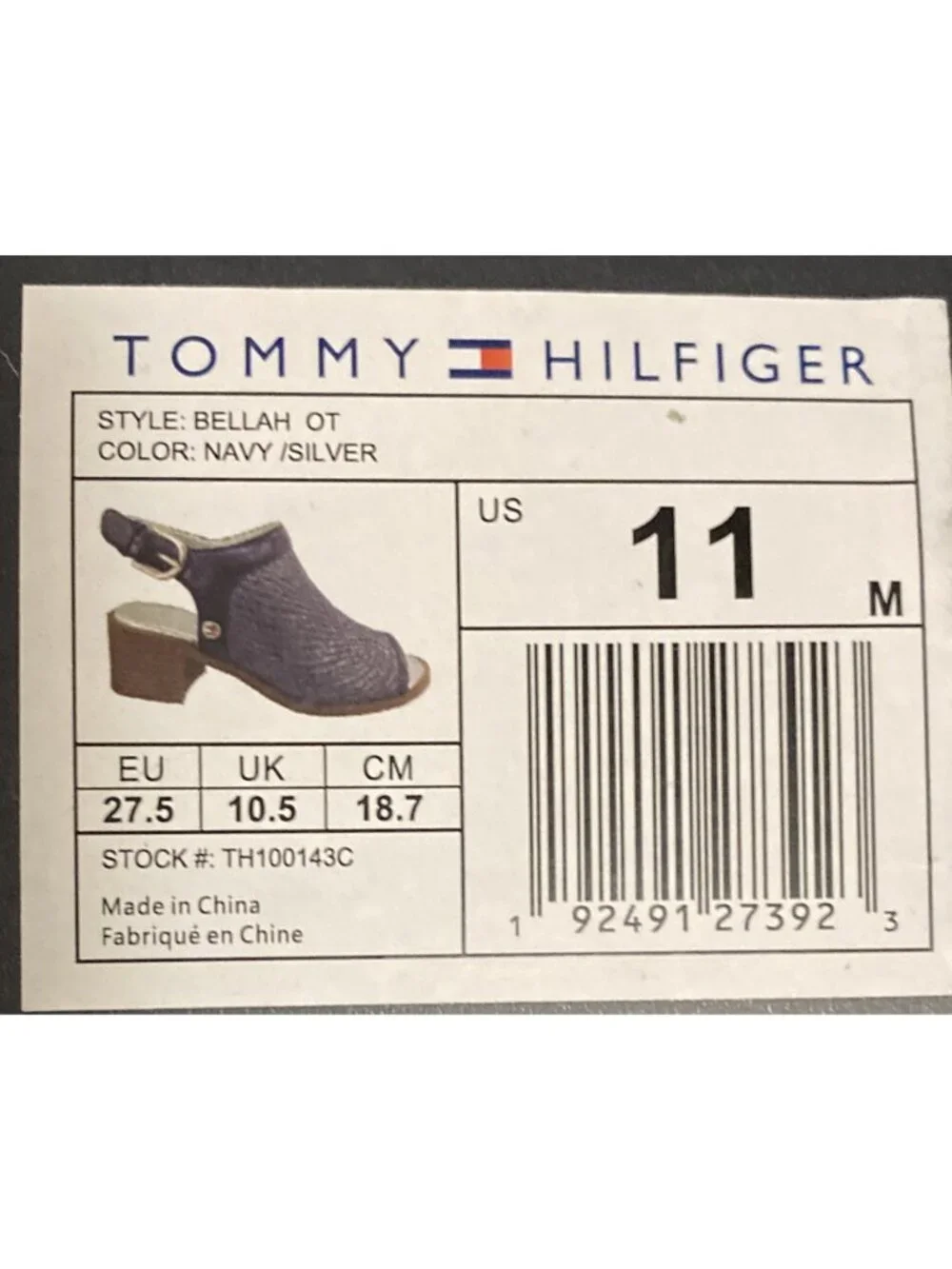 Tommy Hilfiger Girls Navy Blue And Silver Sling back Block Heeled Sandal Size 11